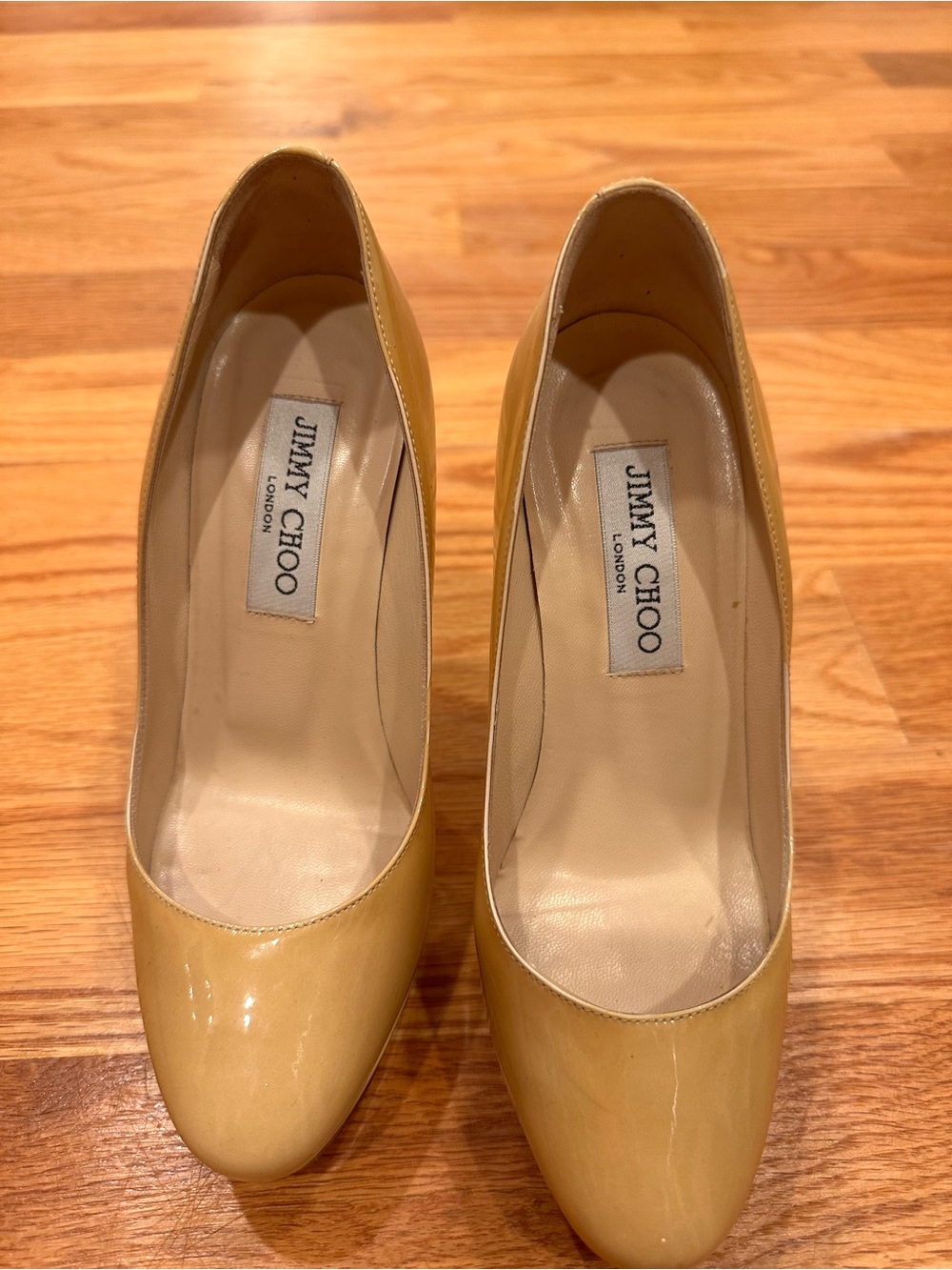 Jimmy Choo Nude Patent Leather Round-Toe Pumps